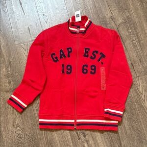 GAP Kids Red Full-Zip Jacket with Navy Lettering